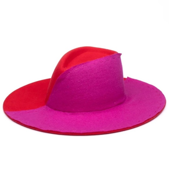 🆕EUGENIA KIM RED & FUCHSIA PINK PURPLE HARLOWE WIDE BRIM FEDORA GEOMETRIC CROWN - Picture 5 of 16